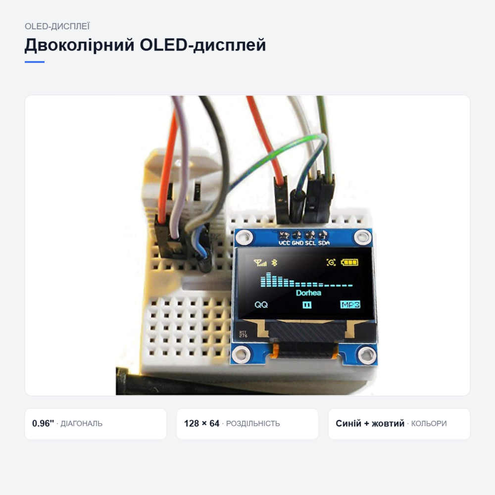 Дисплей SSD1306 для Arduino, синьо-жовтий Київ - фото 17