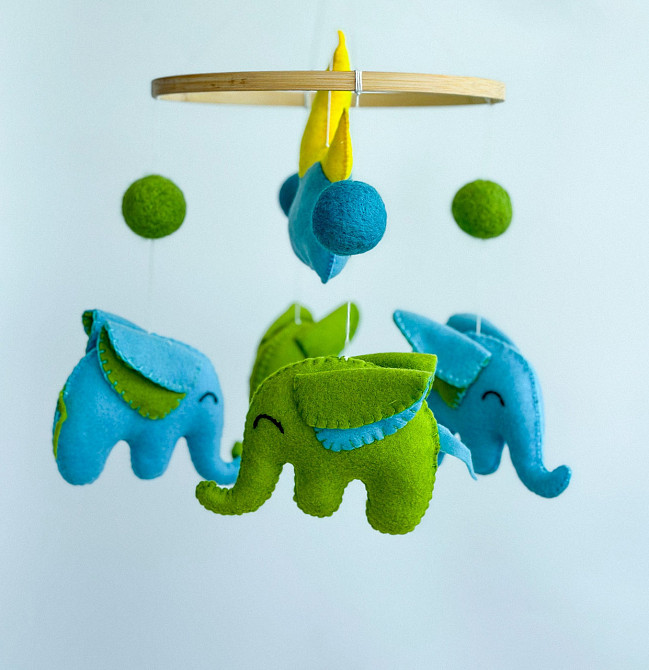 Дитячий музичний мобіль на ліжечко для немовлят WooolyWool «Слоненята» з 35 мелодіями Київ - фото 7