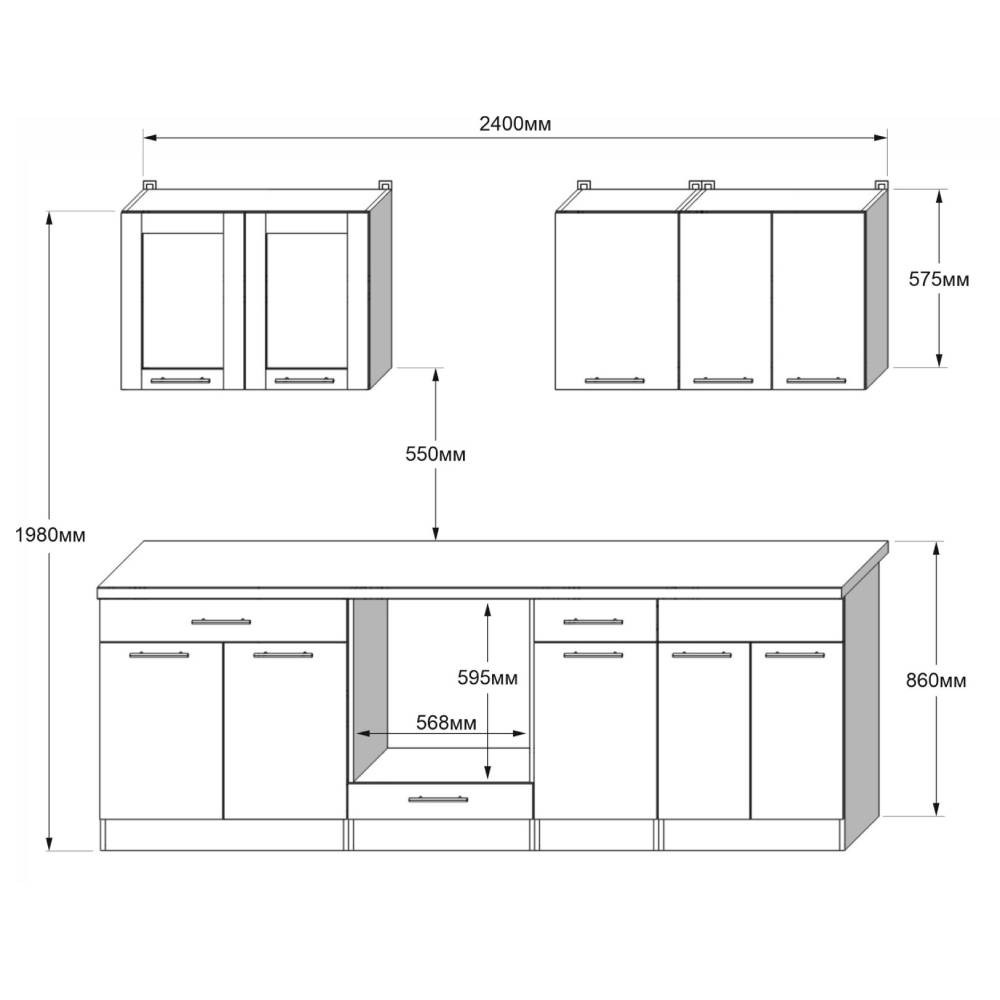 Кухня модульная Эверест Эко набор №3 крафт белый/графит 2.4 м столешница Скай (DTM-071063) Львов - изображение 4