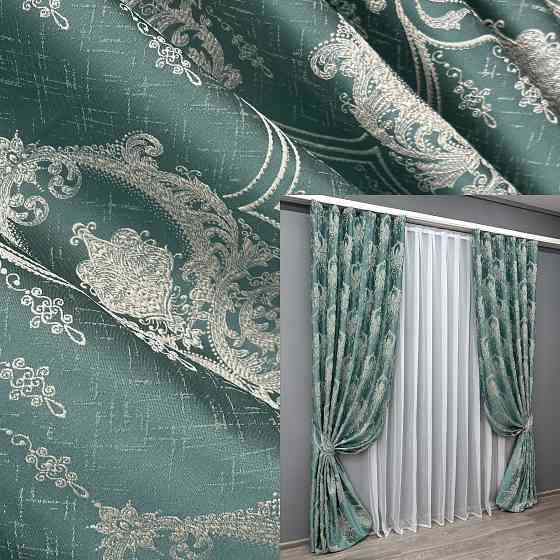 Комплект готових штор VR-Textil Парча № 1777ш Бірюзовий з молочним 100х290 см 2 шт (31-097) Київ