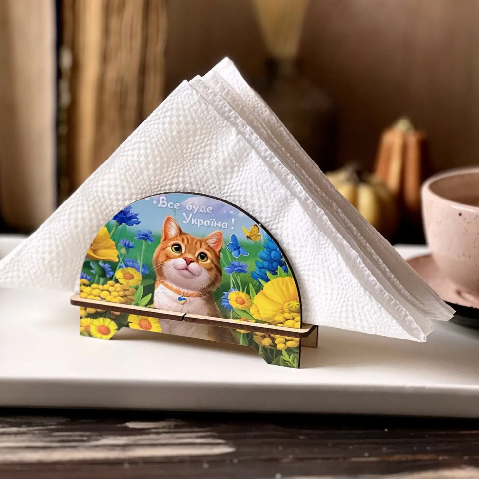 Дерев'яна серветниця "Рудий котик" Ubumblebees (ПСФ153) PSF153 декоративна Вінниця - фото 2