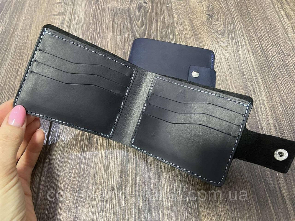 Стильный кошелек ручной роботы на кнопке из винтажной кожи Onda Киев - изображение 6