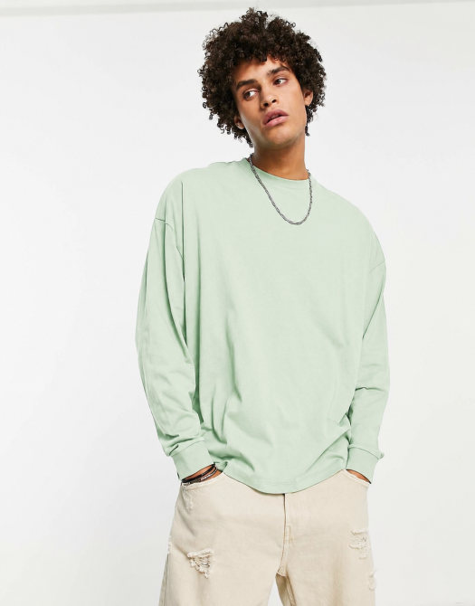 Лонгслив ASOS зеленый оверсайз, базовая хлопковая футболка с длинным рукавом Oversized S Киев - изображение 1