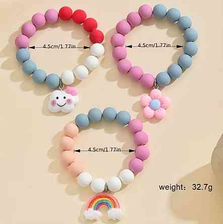Набір дитячих браслетів на резинці з підвісками, кольорові бусини, 3 шт Київ