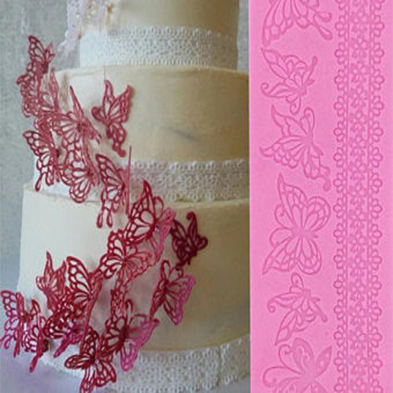 Молд силиконовый Бабочки и кружево 190 на 70 мм розовый Киев - изображение 7