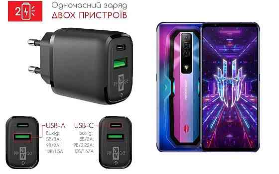 Сетевое зарядное устройство для nubia Red Magic 7, 7 Pro, 7S Pro, 20W 3A, Quick Charge 3.0 Киев