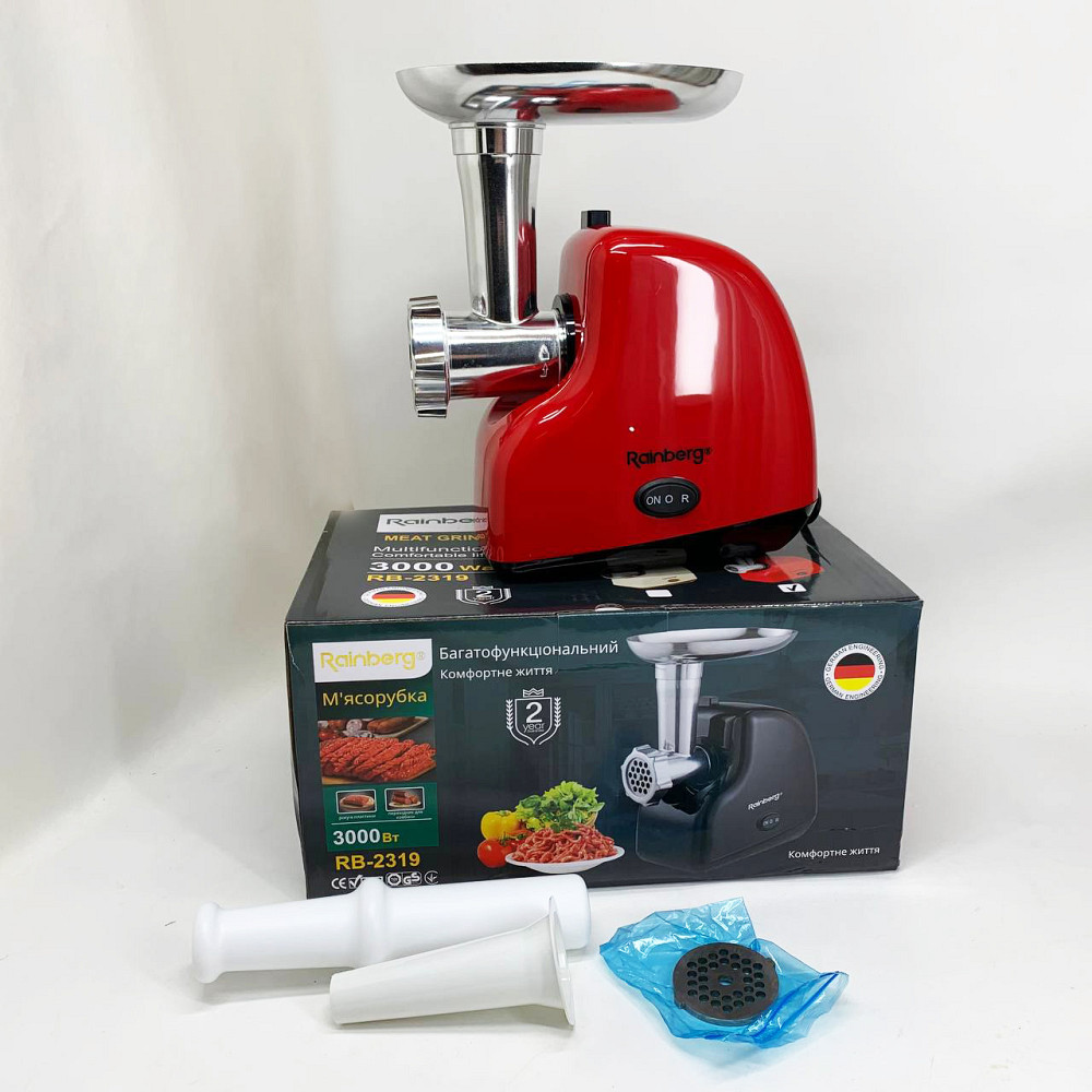 Мясорубка электрическая Rainberg RB-2319 с системой реверса насадка куббе 3000Вт Red ZN-64 Львов - изображение 15