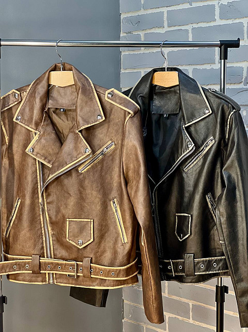 Куртка жіноча Aftf Basic 2456 косуха блискавки пояс варені шви екошкіра чорна, чорний, M Київ - фото 19