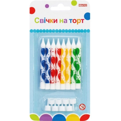 Свеча Maxi 8 шт. на торт, 8 см; 8 підставок для свічок (MX627047.F01) Винница - изображение 1