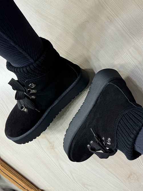 Уггі жіночі Hengji 007-1 замшеві шнурівка зі шкарпеткою чорні, 38, 24 см Київ - фото 13