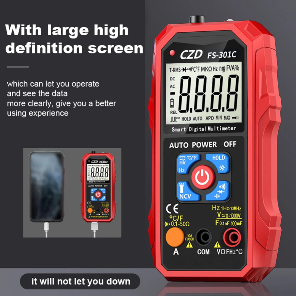 Тестер цифровой автоматический FS-301С 6000бит мультиметр с термопарой фонариком и Powrbank (АКБ) Винница - изображение 5