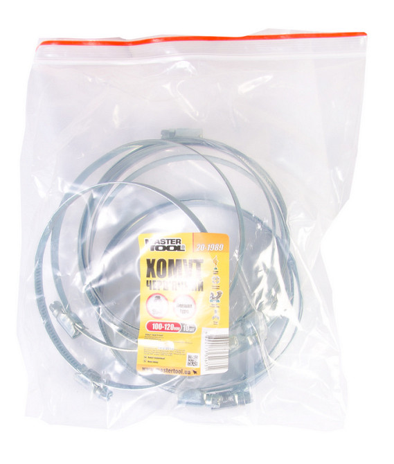 MASTERTOOL Хомут черв'ячний MASTERTOOL German type W1 DIN 3017 9.0 мм Ø 100-120 мм 10 шт 20-198 Киев - изображение 4