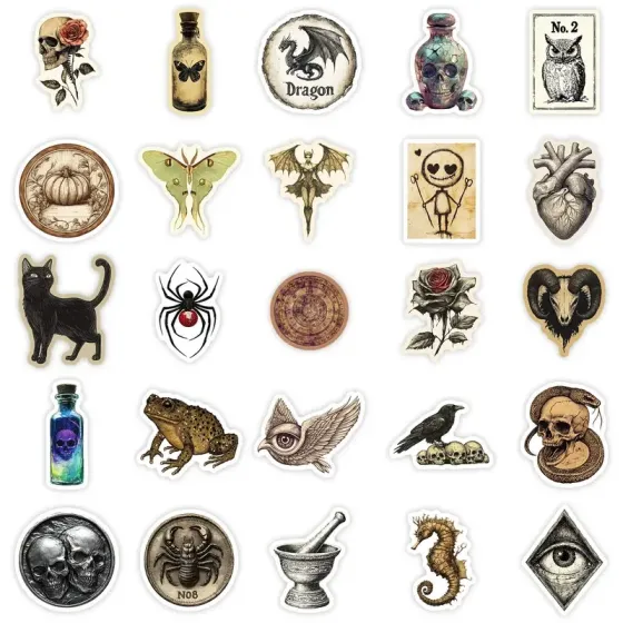 Набор готических наклеек 50 шт – магические, ведьминские и винтажные наклейки Киев