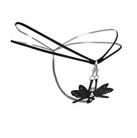 Трусики з розрізом, квіточками, метеликами чорні - розмір універсальний (на резинці), 15% нейлон, 85% поліестер Київ