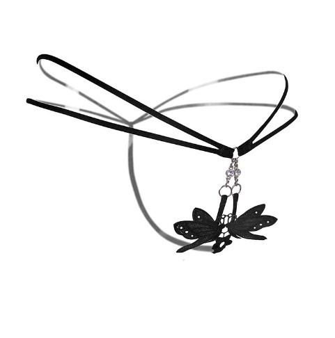 Трусики з розрізом, квіточками, метеликами чорні - розмір універсальний (на резинці), 15% нейлон, 85% поліестер Київ - фото 4