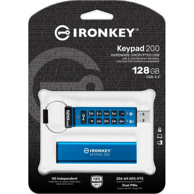 USB флеш накопитель Kingston 128GB IronKey Keypad 200 AES-256 Encrypted Blue USB 3.2 (IKKP200/128GB) Винница - изображение 6