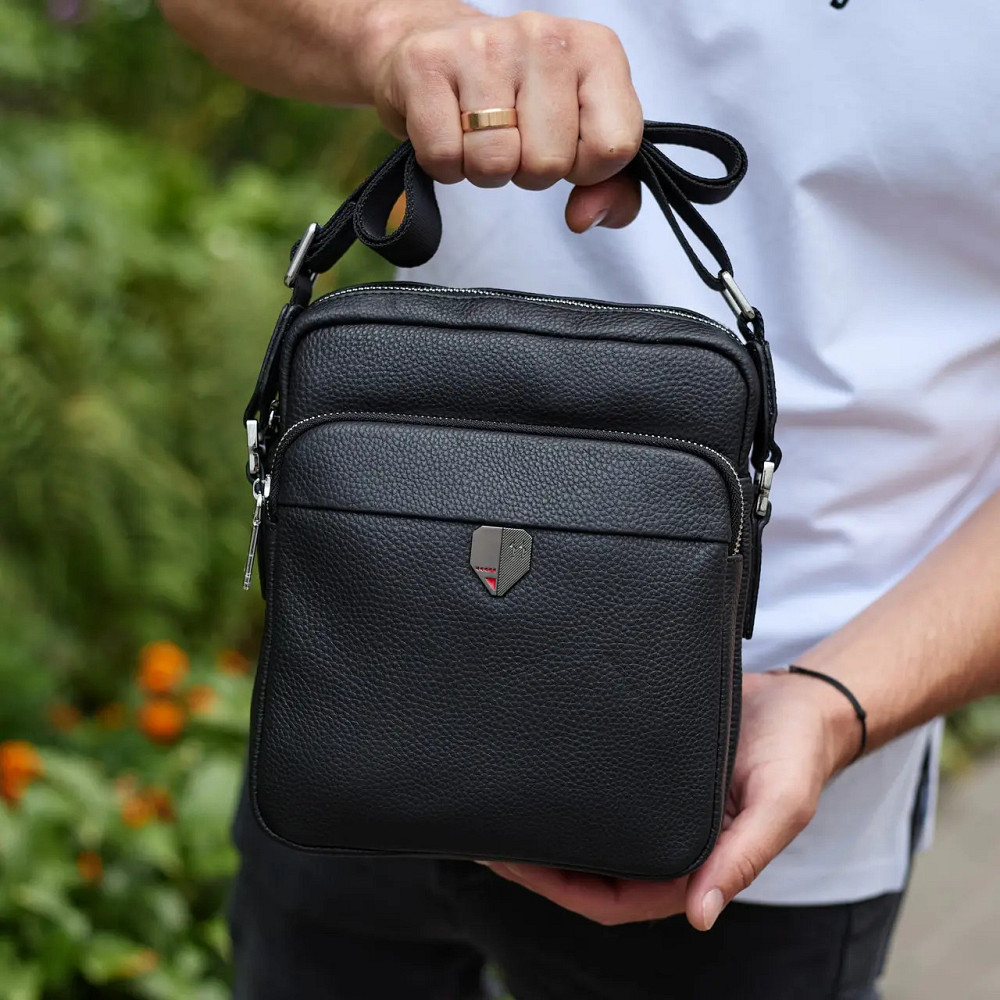 Мужская черная сумка через плечо, мужская сумка планшет, черная мужская барсетка через плечо Киев - изображение 4