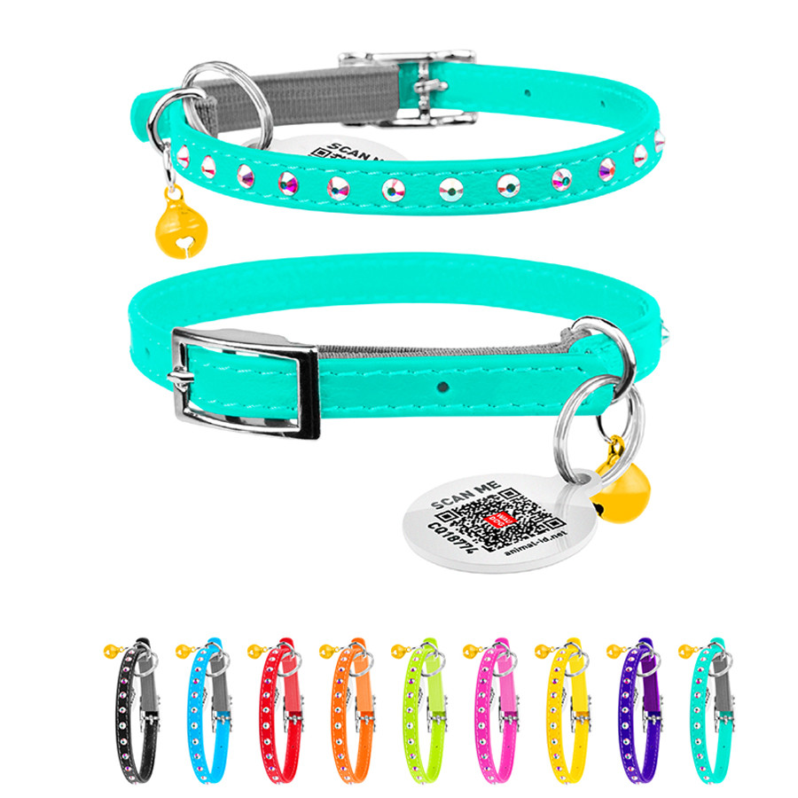 Нашийник WAUCAT Glamour з резинкою, клейовими стразами, для котів (ширина 9мм, довжина 22-30см) Коломыя - изображение 1