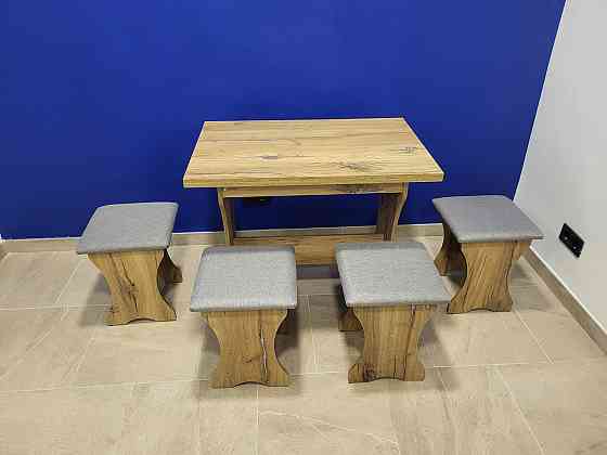 Стол на кухню и 4 мягких табурета (комплект) Ткань - ЛДСП Дуб Флагшток Львов