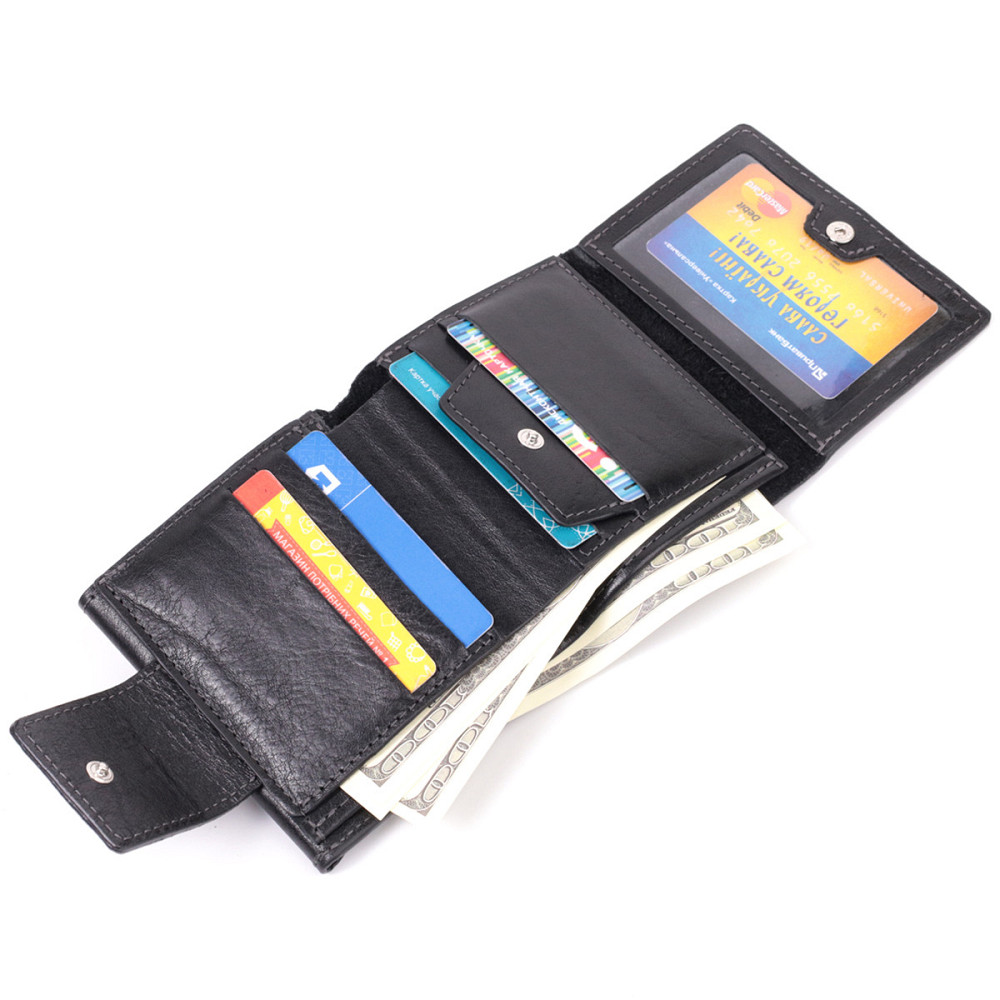 Шикарный кошелек с множеством отделений из люксовой натуральной кожи GRANDE PELLE 22573 Черный Киев - изображение 8