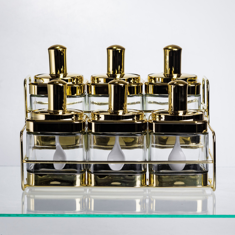 Набір банок для сипучих продуктів із ложкою 6 шт, золото HP-1337 Київ - фото 5