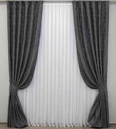 Комплект готовых штор VR-Textil Жаккард Sultan YL № 1211ш Графитовый 150х270 см 2 шт (33-0045) Киев