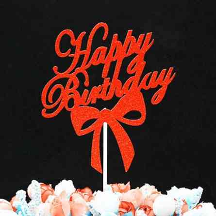Топпер с надписью Happy Birthday для торта 11 на 13 см красный Киев