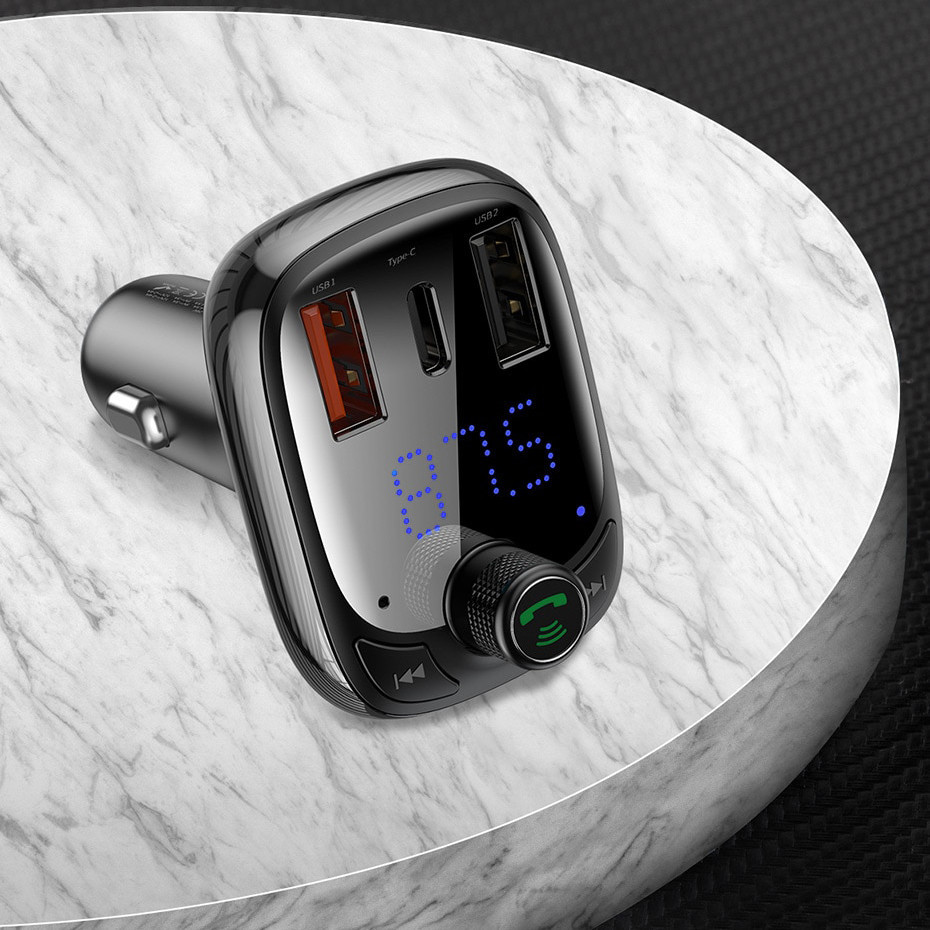 FM трансмітер модулятор Baseus S-13 Bluetooth 5.0 c функцією зарядки (Чорний, 2xUSB, 1xType-C) Николаев - изображение 9