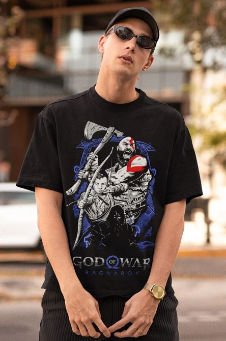 Футболка з аніме принтом Год Вар Кратос Гхост оверсайз (S/M/L) Чорний AnimeJ1060 Дніпро - фото 2