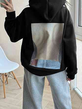 Жіноче стильне оверсайз худі з турецької тринитки на флісі Чорний Одеса