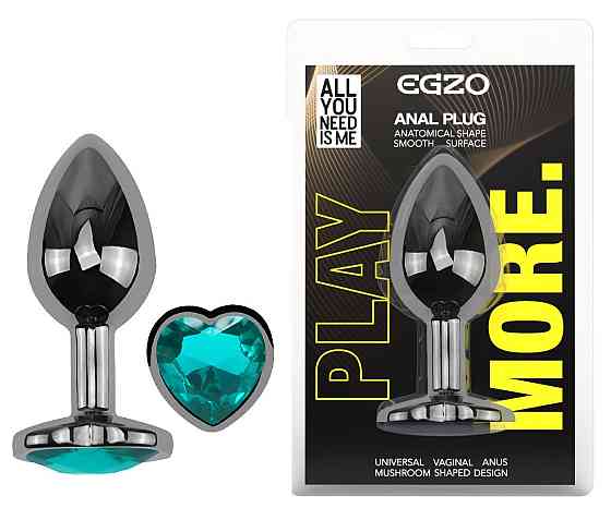 Анальна пробка з кристалом EGZO - Dark Silver Heart Plug Marine size S Sex Aura Київ