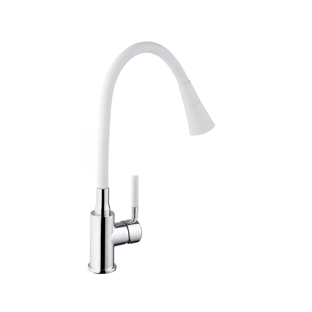 Смеситель для кухни с гибким изливом Kroner KRM Kuche - C132WHI белый/хром Киев - изображение 3