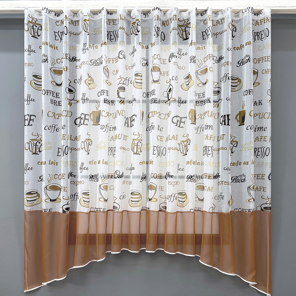Кухонна тюль-арка VR-Textil № 1792т льон молочний з теракотовим 300х165 см (53-0210) Київ - фото 1
