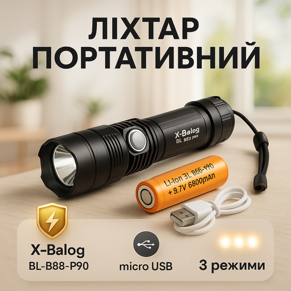 Фонарь аккумуляторный светодиодный мощный X-Balog BL-B88-P90, Портативный фонарь с функцией зарядки ZF-40 Киев - изображение 15