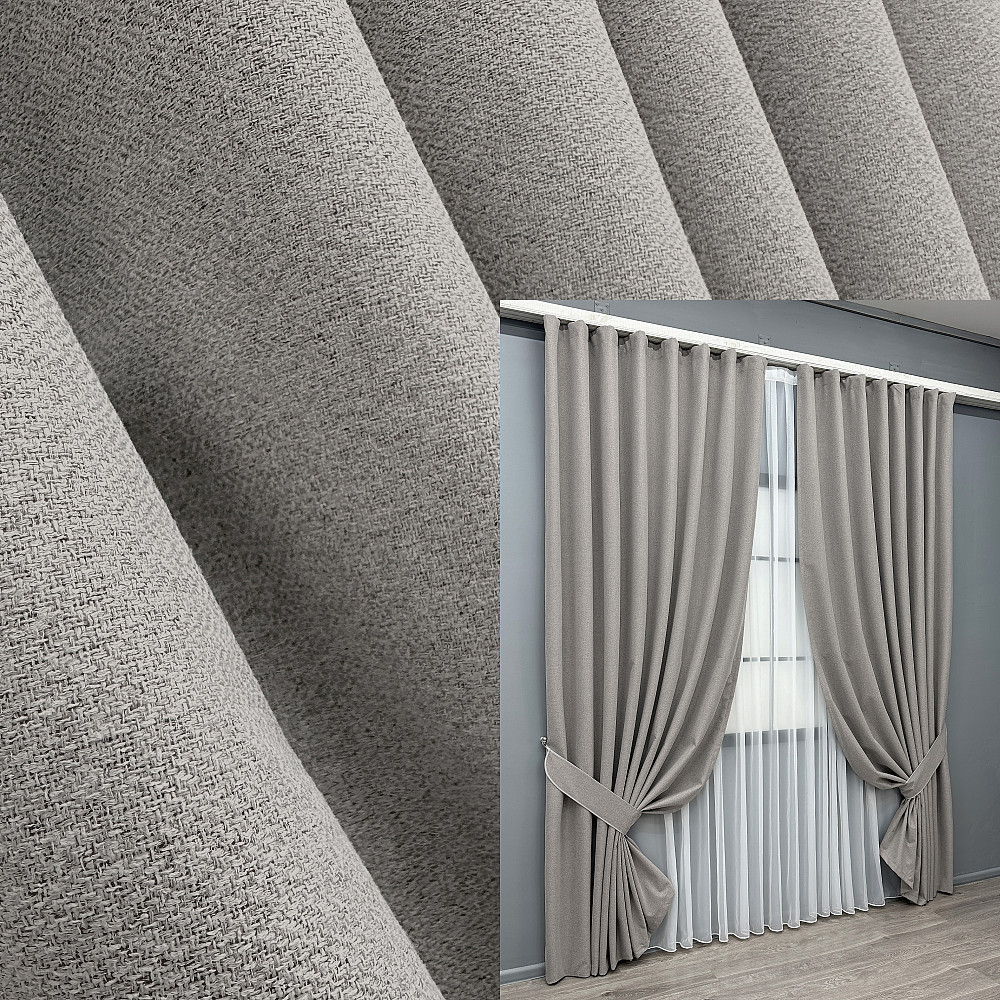 Комплект готовых штор VR-Textil Лен блэкаут № 2087ш Серый 150х270 см 2 шт (33-1332) Киев - изображение 1