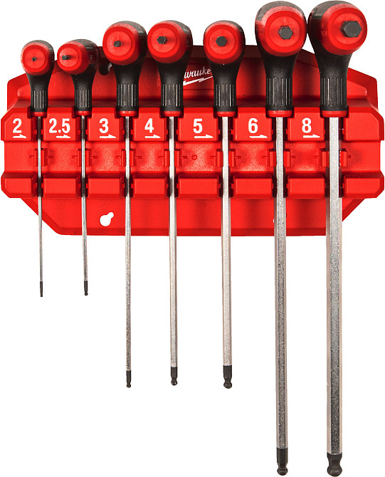 Набор ключей Г-образных MILWAUKEE с комфортной ручкой, Hex с шариком, (2/2,5/3/4/5/6/8мм) (7шт) пластиковый холдер Одесса - изображение 1