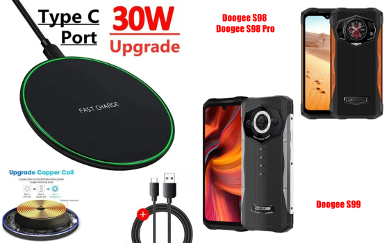 Беспроводное зарядное устройство Copper до 30W для Doogee S98, S98 Pro, USB-C, LED Киев