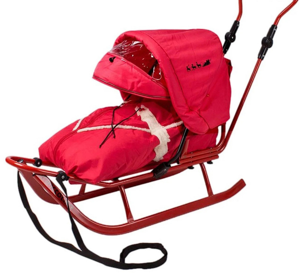 Санки коляска дитячі Adbor Piccolino зі спинкою, ручкою, капюшоном і конвертом для дітей Рожевий Київ - фото 3