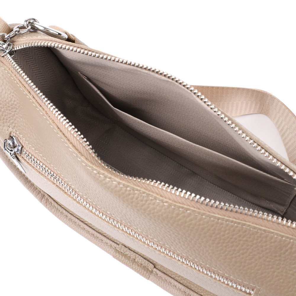 Практична напівкругла сумка для жінок з натуральної шкіри Vintage 22907 Бежевий Київ - фото 7