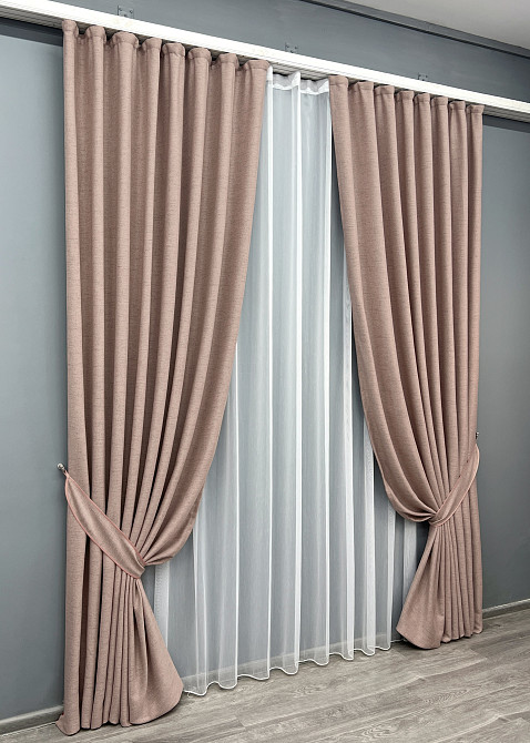 Комплект штор VR-Textil TWEED_V 150х270 2шт и Тюль 400х270 1916ш-1153т Пудровый с белым 71-147/3 Киев - изображение 2