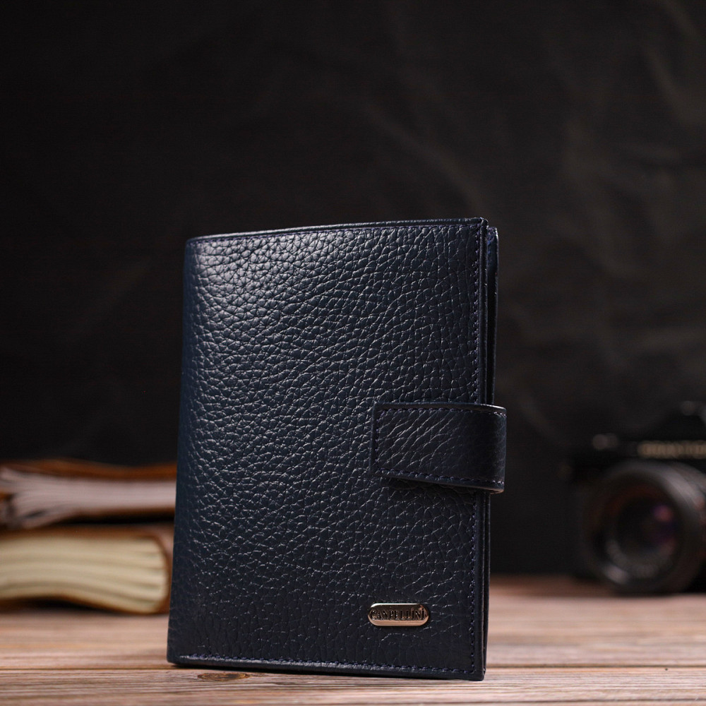 Практичний вертикальний чоловічий гаманець середнього розміру з натуральної шкіри флотар CANPELLINI 21735 Синій Київ - фото 3