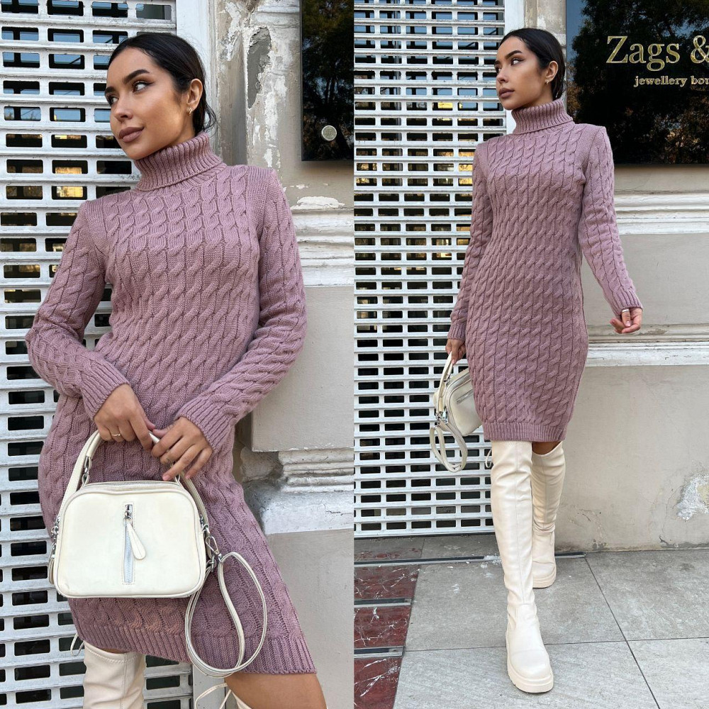 В'язана жіноча сукня туніка Вишня в кольорах із високою горловиною. 44-48р Київ - фото 6