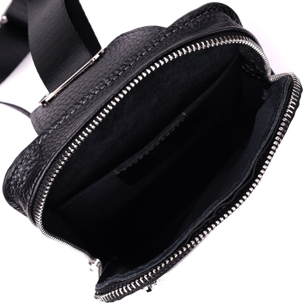 Прямокутна сумка бананка з якісної натуральної шкіри GRANDE PELLE 22877 Чорний Київ - фото 8