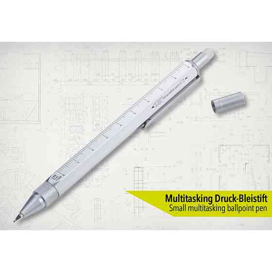 Багатозадачний олівець Troika Construction Drop Action з лінійкою, гумкою та запасним ковпачком, сірий Рівне