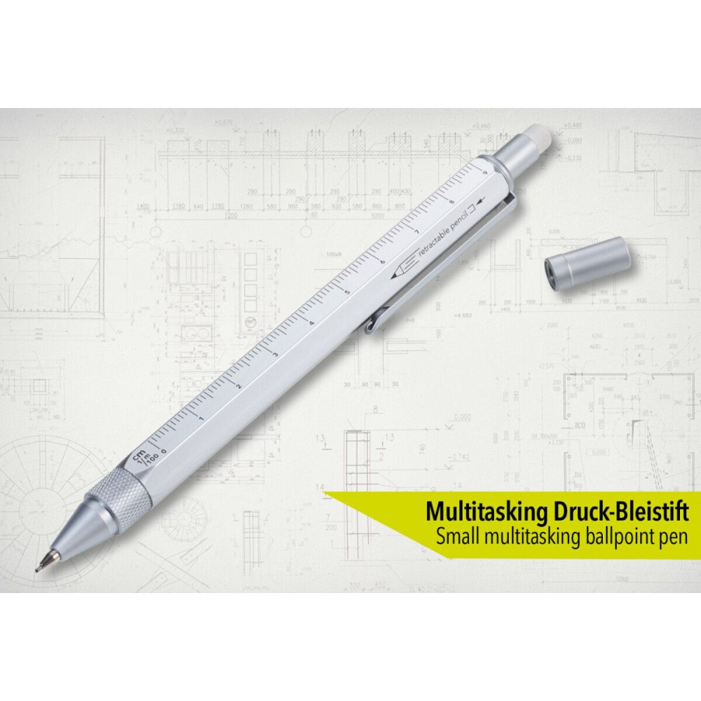 Багатозадачний олівець Troika Construction Drop Action з лінійкою, гумкою та запасним ковпачком, сірий Рівне - фото 2