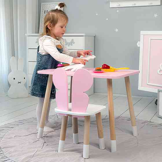 Детский  прямоугольный стол и стул бабочка с белым сиденьем. Столик розовый детский Киев