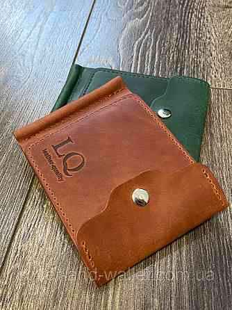 Коричневий шкіряний затиск для грошей ручної роботи LQ Leather Київ