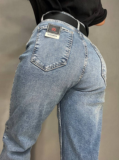 Джинсы женские SESSANTA 16484 MOM jeans высокая посадка увеличенные размеры стрейчевые с ремнем синие, синий, З4, 34, 89 см, 121 см Киев - изображение 2