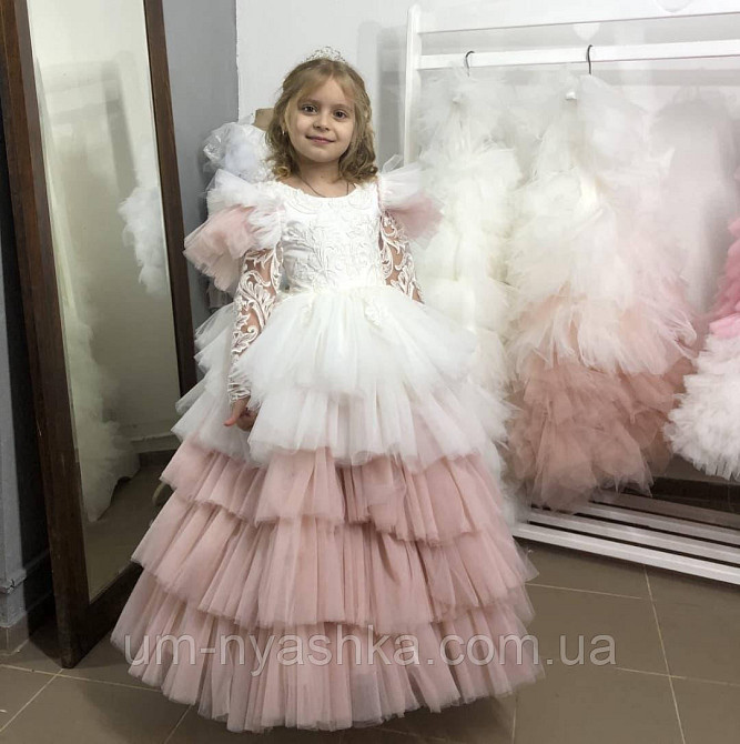 Длинное нарядное пудровое платье с ажурными рукавами на 5-7 лет Кривой Рог - изображение 2