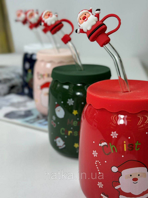 Кухоль з кришкою і ложкою керамічний новорічний Olens "Санта 2024" 460 мл 102-1082 Київ - фото 2